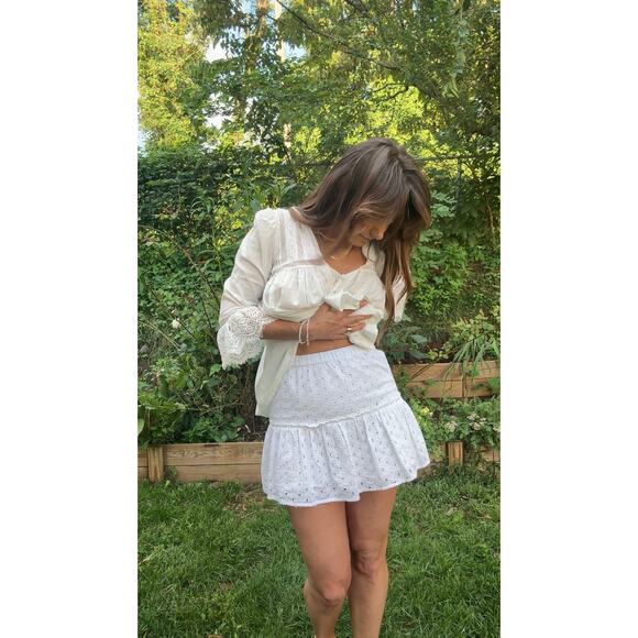 White Eyelet Tiered Mini Skirt - Picture 1 of 7